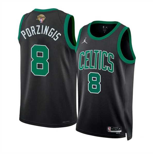 Men%27s Boston Celtics #8 Kristaps Porzingis Black 2024 Finals Statement Edition Stitched Basketball Jersey Dzhi